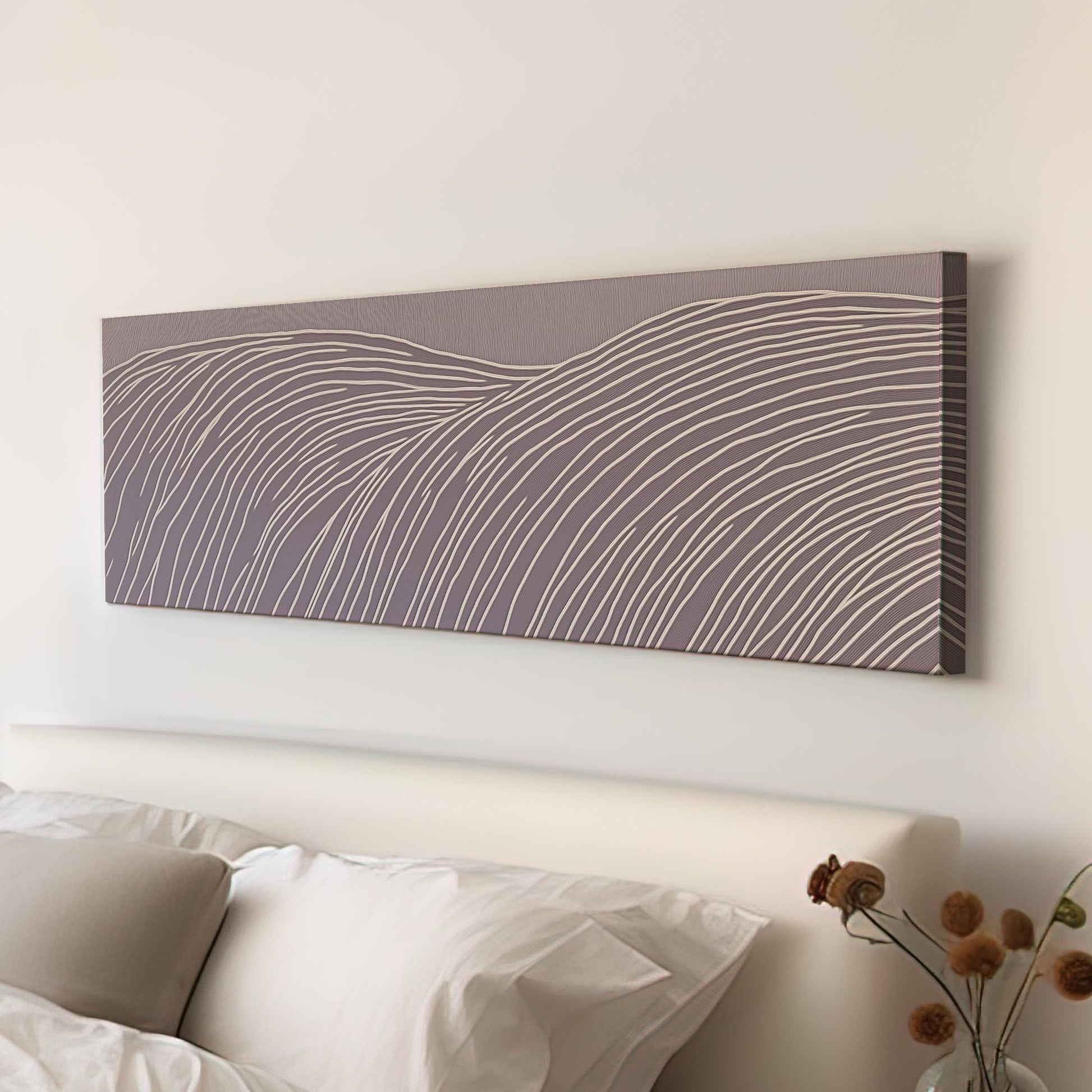 Winding Waves Canvas Art Abstract Print Minimalist Wall Art For Bedroom Lilac Haze Art Line Decor Panoramic Wall Art