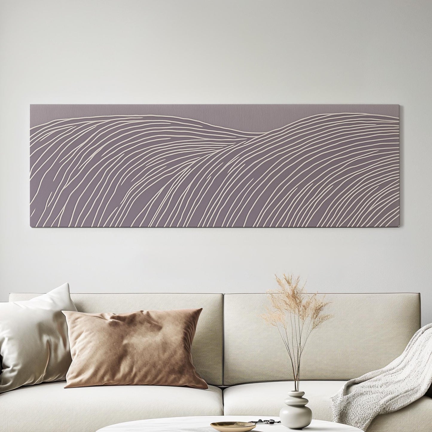 Winding Waves Canvas Art Abstract Print Minimalist Wall Art For Bedroom Lilac Haze Art Line Decor Panoramic Wall Art