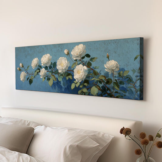 White Petals Symphony Canvas Art Impressionist Print Traditional Wall Art For Living Room Serene Sky Art Floral Decor Panoramic Wall Art