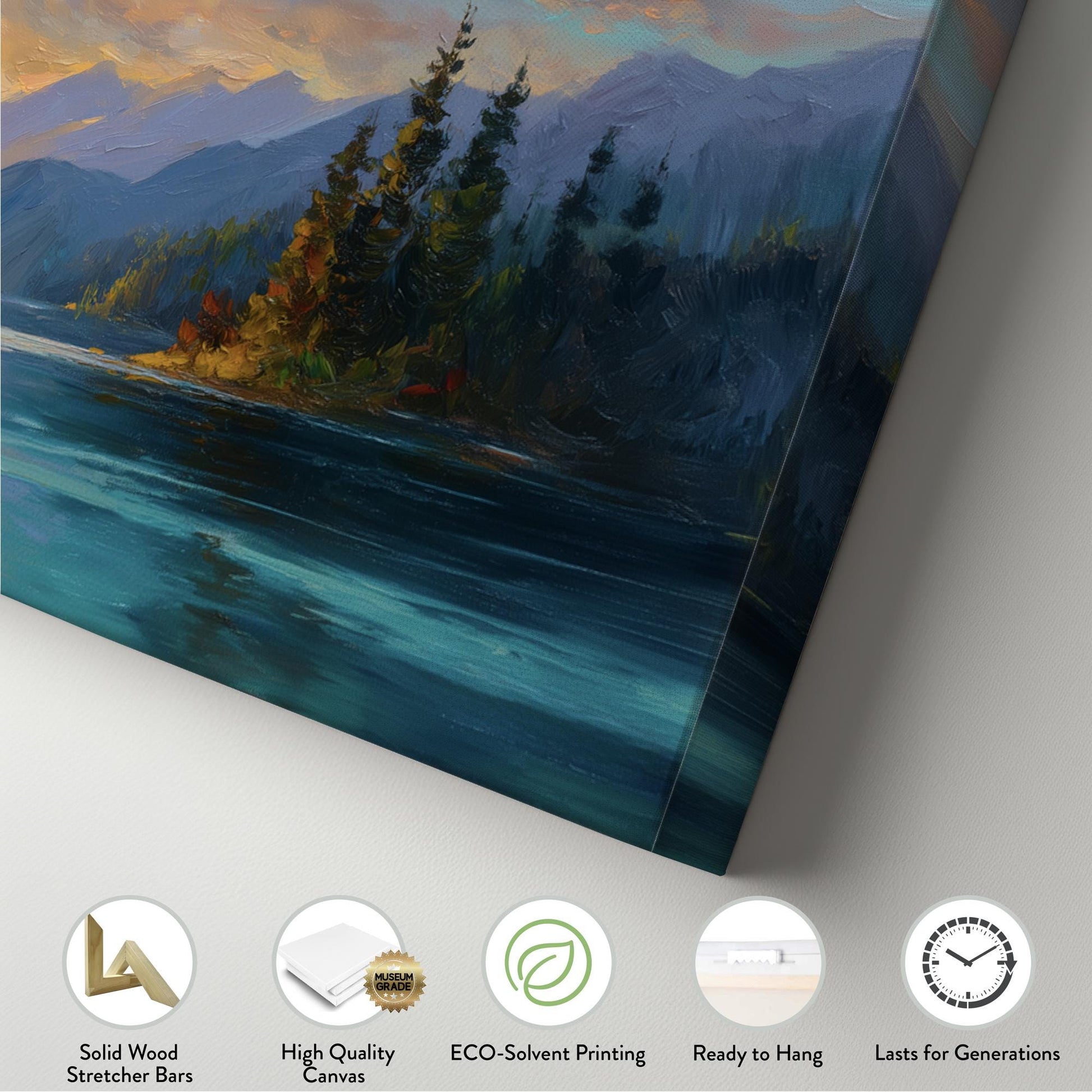 Sunset Serenity Canvas Art Impressionist Print Contemporary Wall Art For Living Room Golden Amber Art Mountain Lake Decor Panoramic Wall Art
