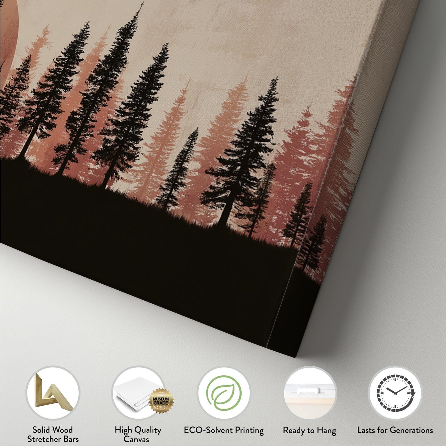 Sunset Pines Canvas Art Rustic Landscape Print Modern Wall Art For Living Room Terra Cotta Art Silhouette Forest Decor Panoramic Wall Art