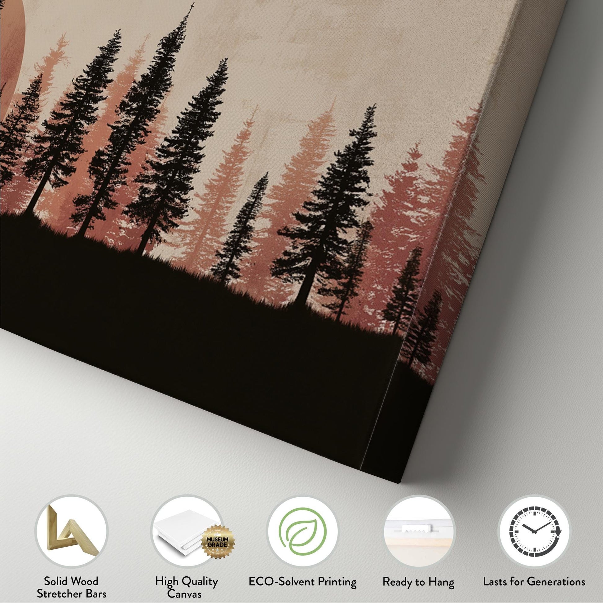 Sunset Pines Canvas Art Rustic Landscape Print Modern Wall Art For Living Room Terra Cotta Art Silhouette Forest Decor Panoramic Wall Art