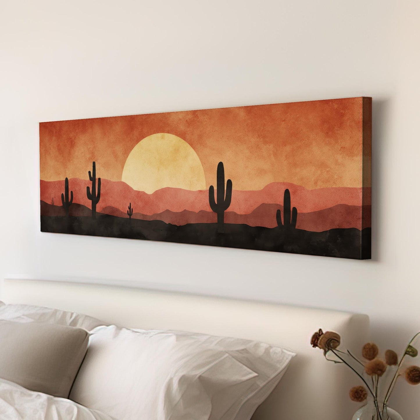 Sunset Over Desert Canvas Art Minimalist Print Contemporary Wall Art For Living Room Sunset Ember Art Cactus Landscape Decor Panoramic Art