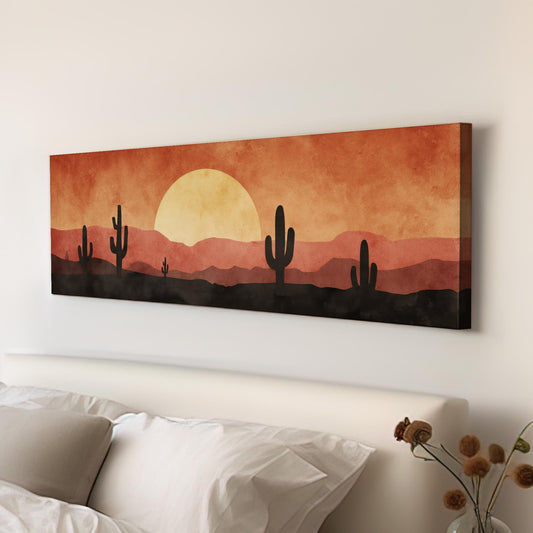 Sunset Over Desert Canvas Art Minimalist Print Contemporary Wall Art For Living Room Sunset Ember Art Cactus Landscape Decor Panoramic Art