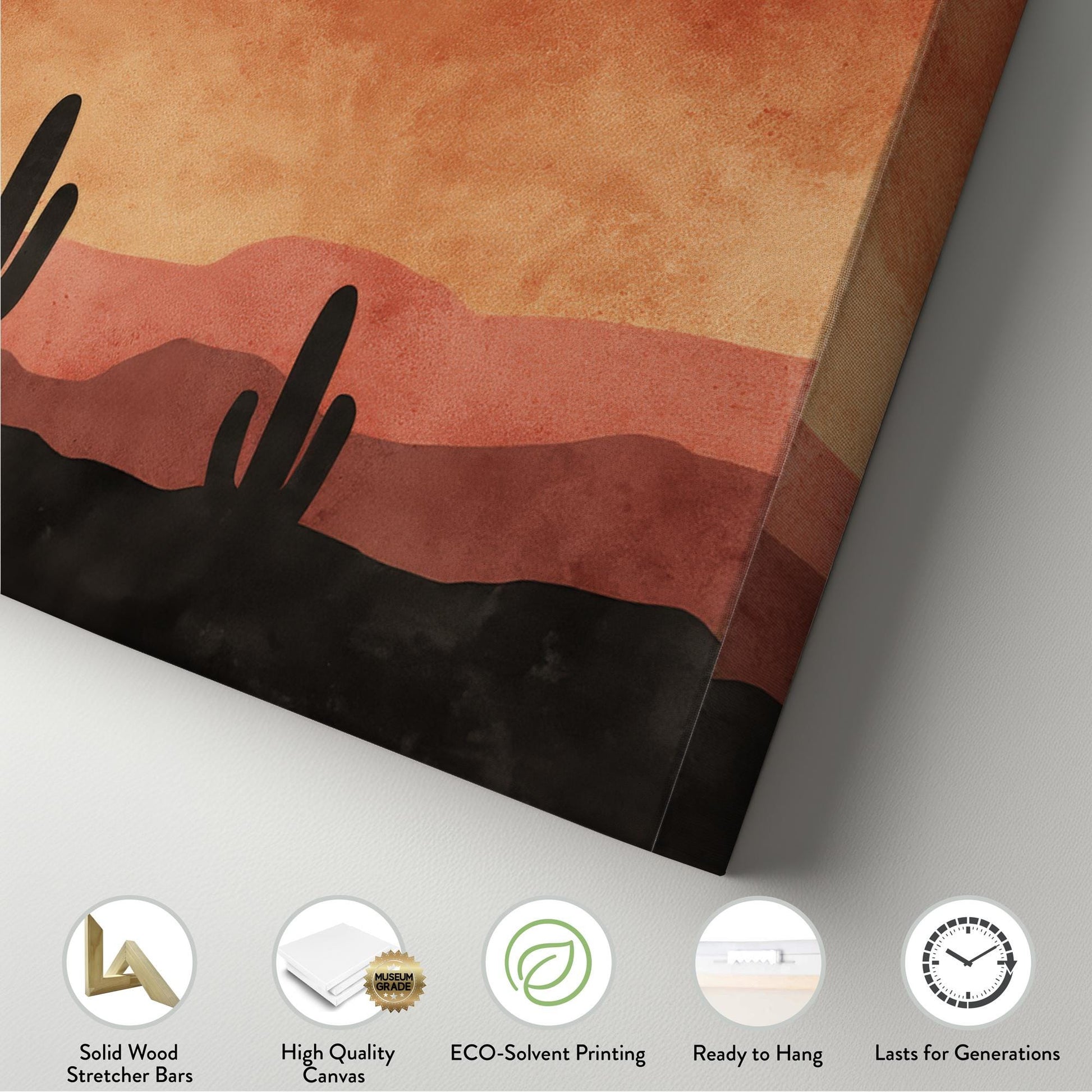 Sunset Over Desert Canvas Art Minimalist Print Contemporary Wall Art For Living Room Sunset Ember Art Cactus Landscape Decor Panoramic Art