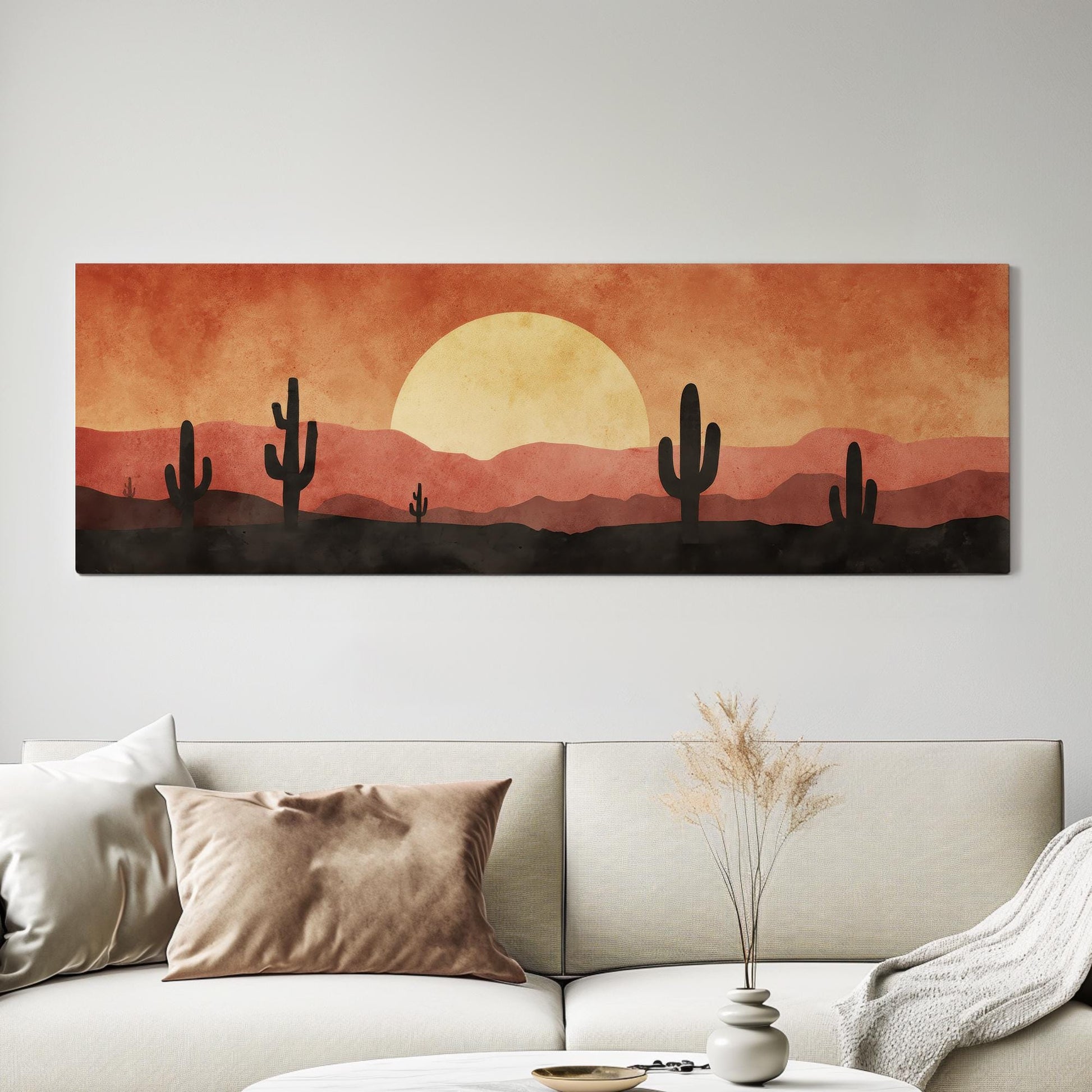 Sunset Over Desert Canvas Art Minimalist Print Contemporary Wall Art For Living Room Sunset Ember Art Cactus Landscape Decor Panoramic Art