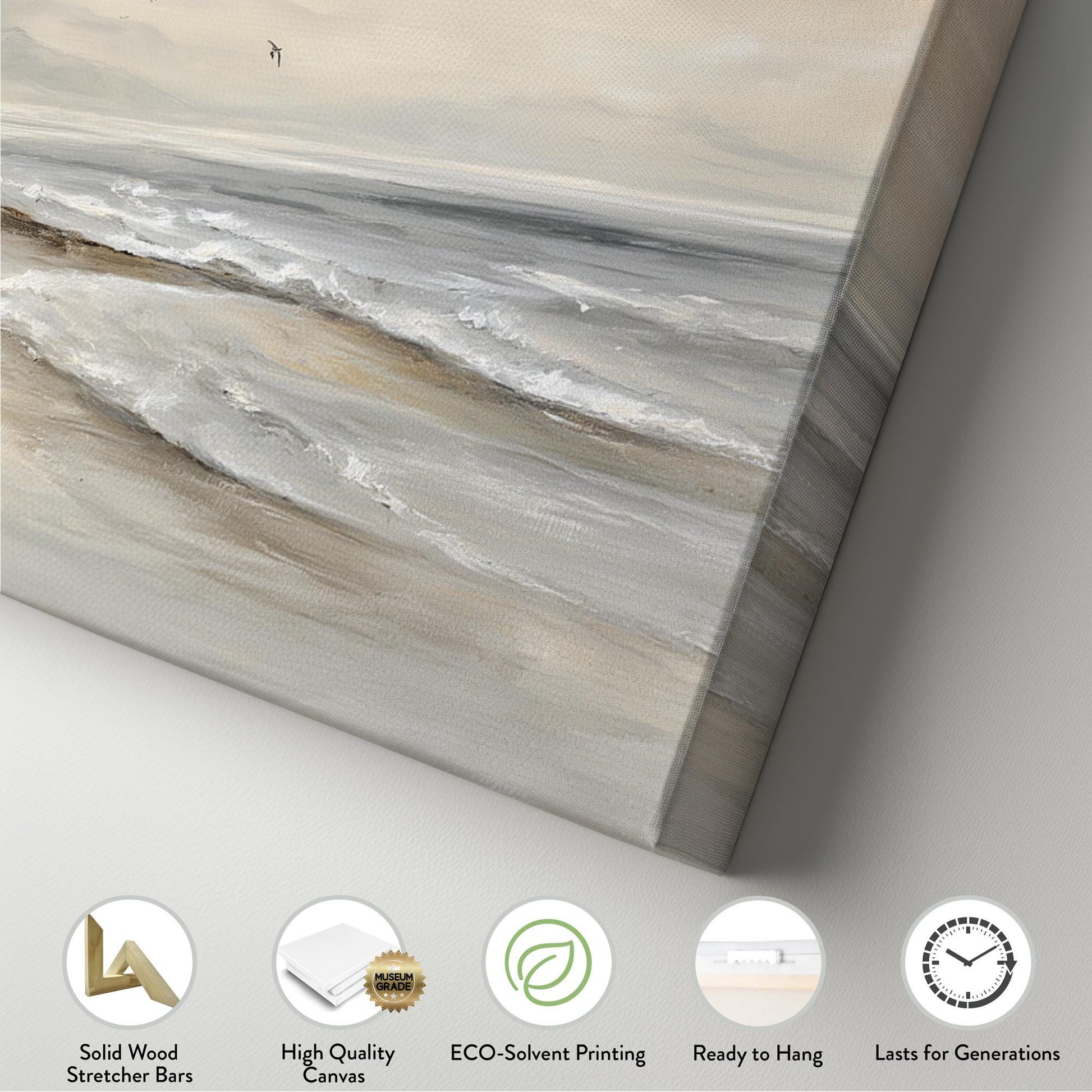 Serene Shoreline Canvas Art Impressionist Print Coastal Wall Art For Bedroom Sandy Beige Art Seascape Decor Panoramic Wall Art