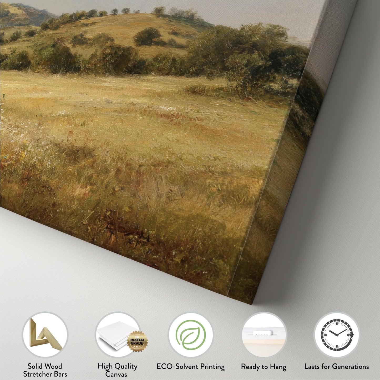 Golden Meadow Canvas Art Impressionist Print Rustic Wall Art For Living Room Sunlit Amber Art Landscape Decor Panoramic Wall Art