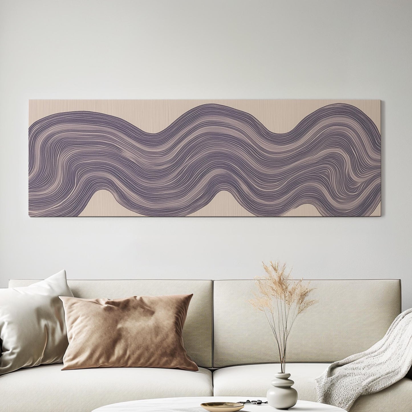 Fluid Waves Canvas Art Abstract Print Modern Wall Art For Living Room Lavender Haze Art Flowing Lines Decor Panoramic Wall Art