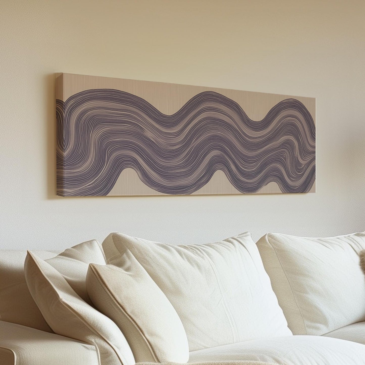 Fluid Waves Canvas Art Abstract Print Modern Wall Art For Living Room Lavender Haze Art Flowing Lines Decor Panoramic Wall Art