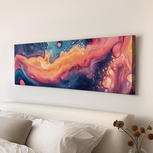Ethereal Flow Canvas Art Abstract Expressionism Print Modern Wall Art For Living Room Cosmic Coral Art Fluid Motion Decor Panoramic Wall Art