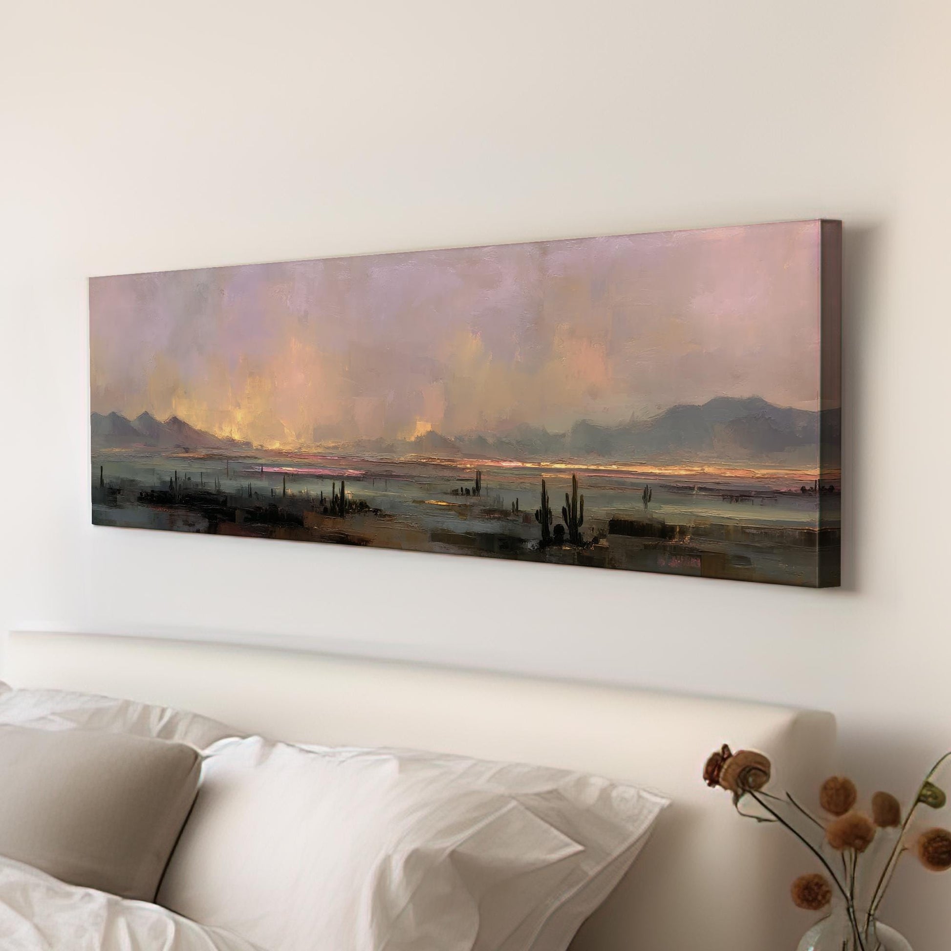 Desert Twilight Canvas Art Impressionist Print Modern Wall Art For Living Room Lavender Haze Art Mountain Landscape Decor Panoramic Wall Art