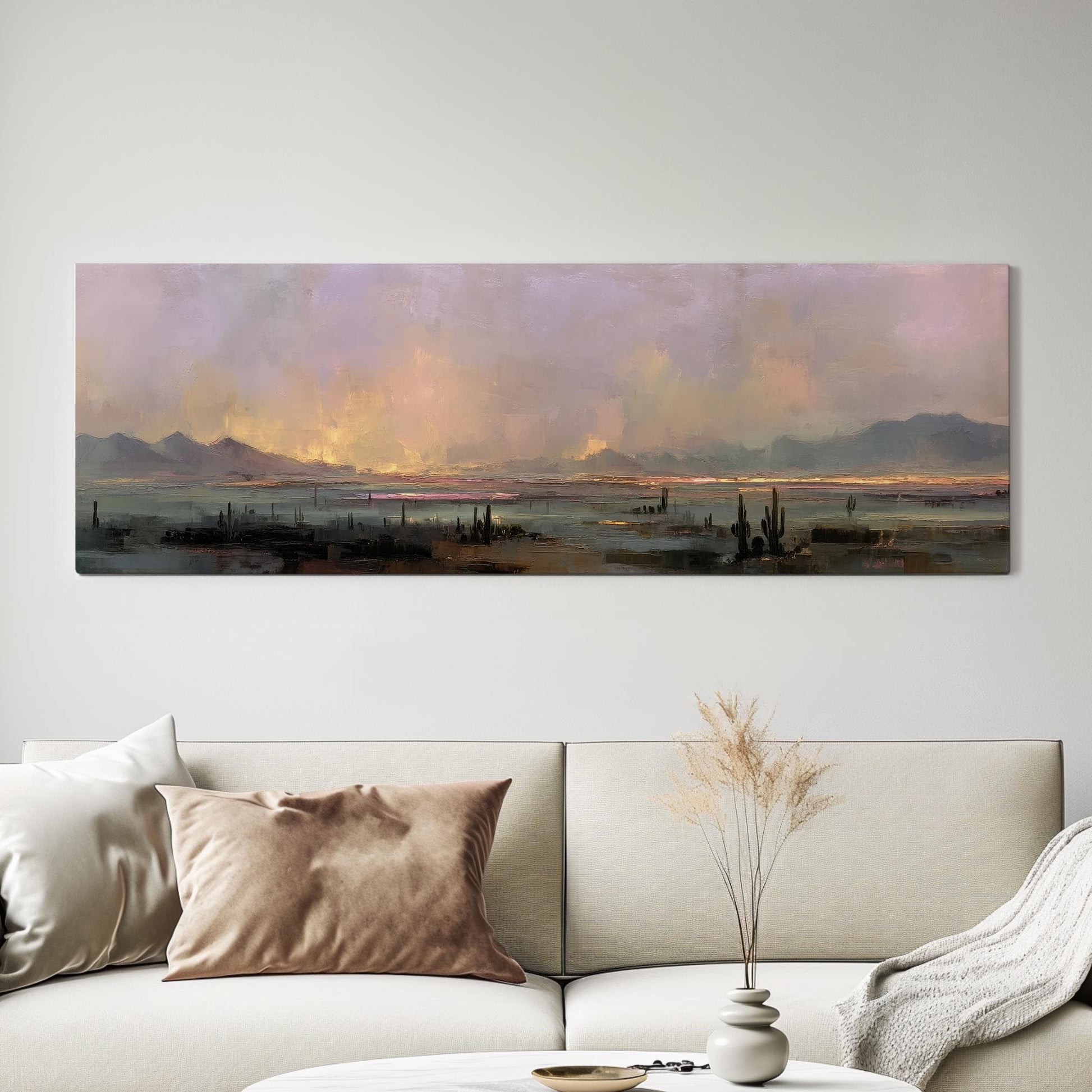 Desert Twilight Canvas Art Impressionist Print Modern Wall Art For Living Room Lavender Haze Art Mountain Landscape Decor Panoramic Wall Art