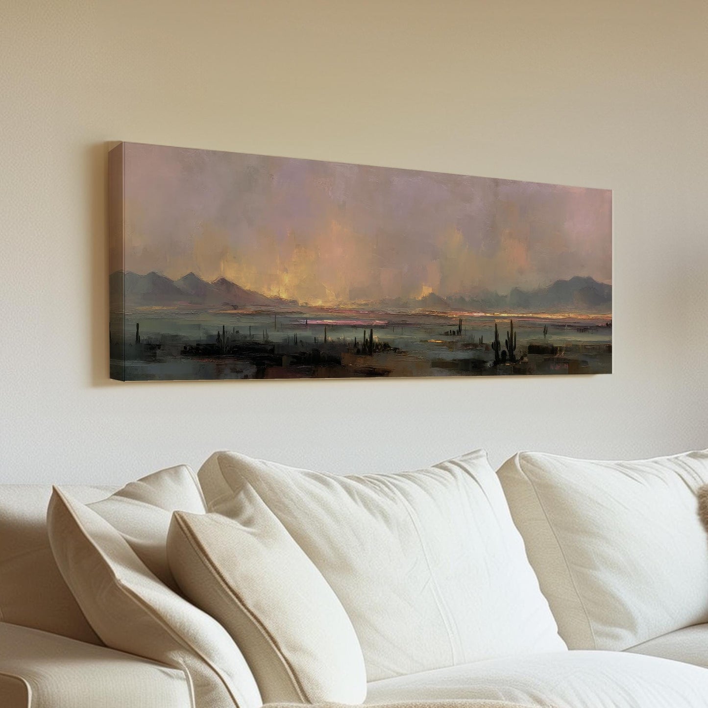 Desert Twilight Canvas Art Impressionist Print Modern Wall Art For Living Room Lavender Haze Art Mountain Landscape Decor Panoramic Wall Art