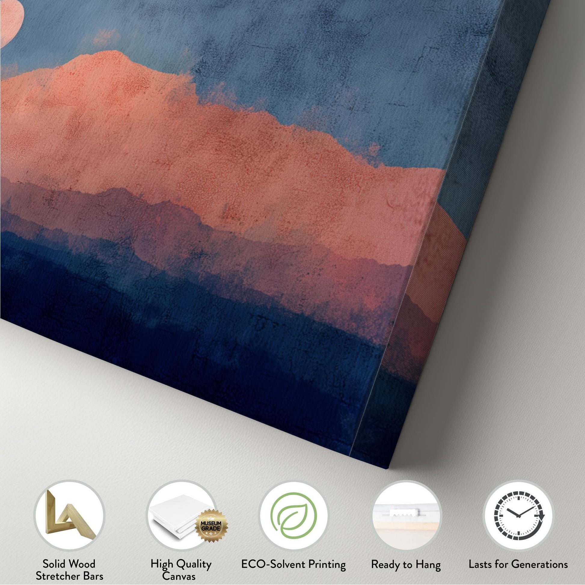 Desert Moonrise Canvas Art Abstract Landscape Print Modern Wall Art For Living Room Coral Dusk Art Cactus Decor Panoramic Wall Art
