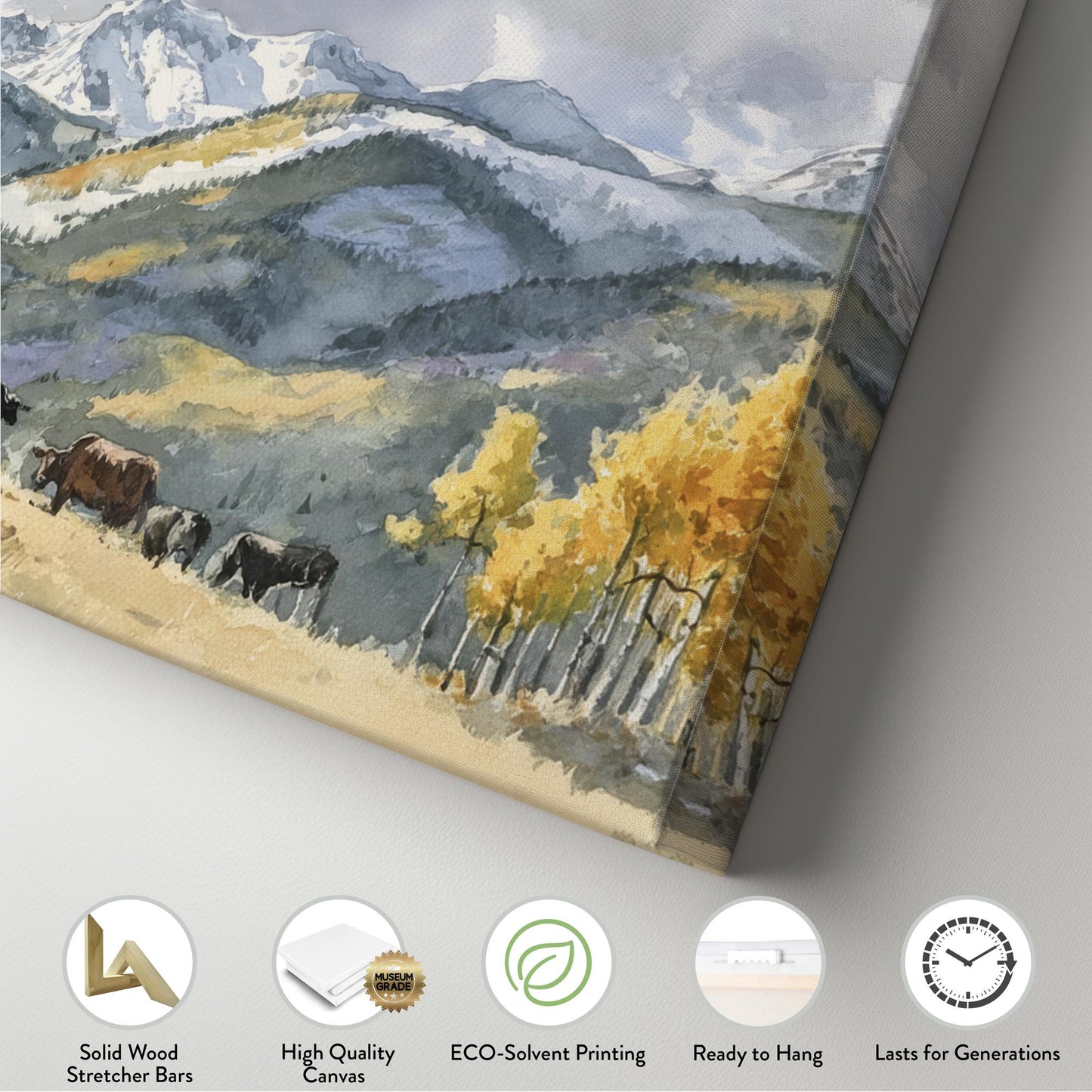 Cowboys Journey Canvas Art Western Landscape Print Rustic Wall Art For Living Room Golden Aspen Art Mountain Range Decor Panoramic Wall Art
