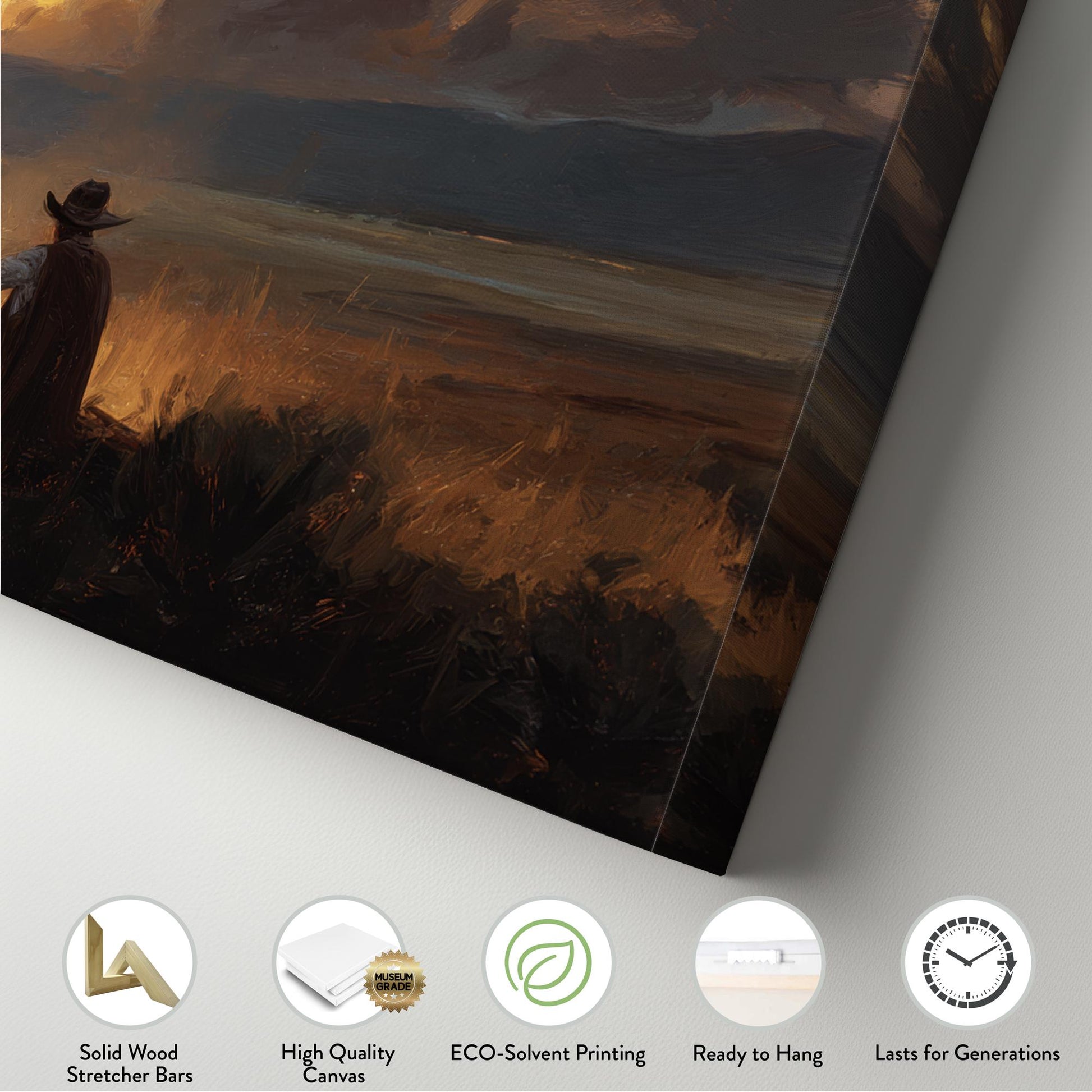 Cowboys at Dusk Canvas Print: Western Landscape, Rustic Wall Art
