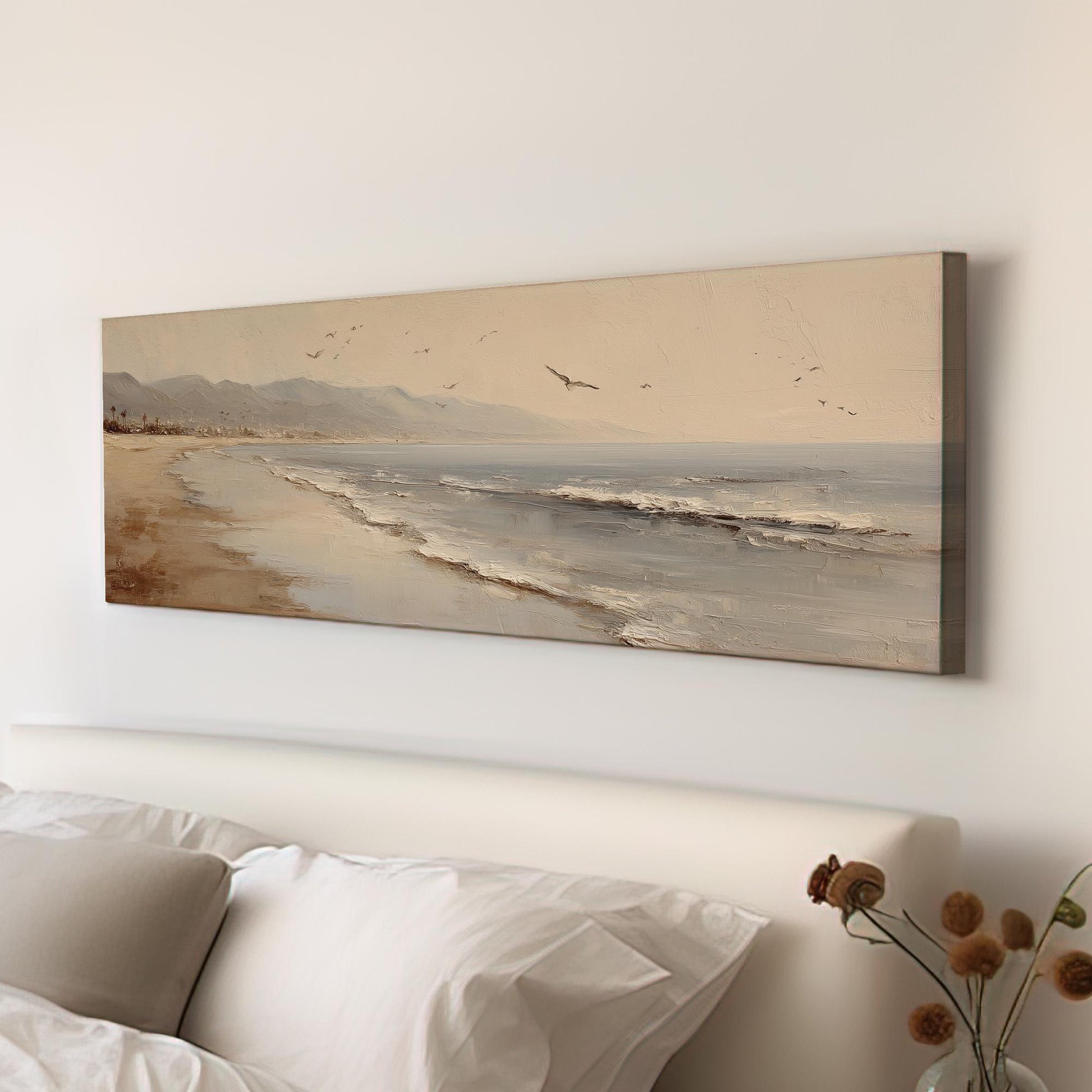 Coastal Serenity Canvas Art Impressionist Print Coastal Wall Art For Living Room Sand Dune Beige Art Seascape Decor Panoramic Wall Art