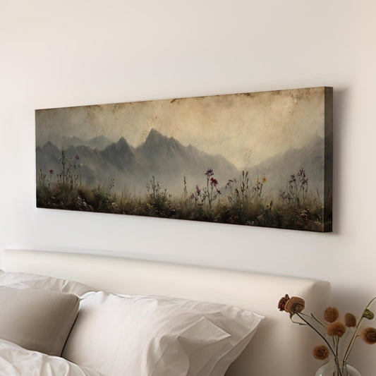 Blooming Peaks Canvas Art Landscape Print Rustic Wall Art For Living Room Misty Slate Art Mountain Decor Panoramic Wall Art