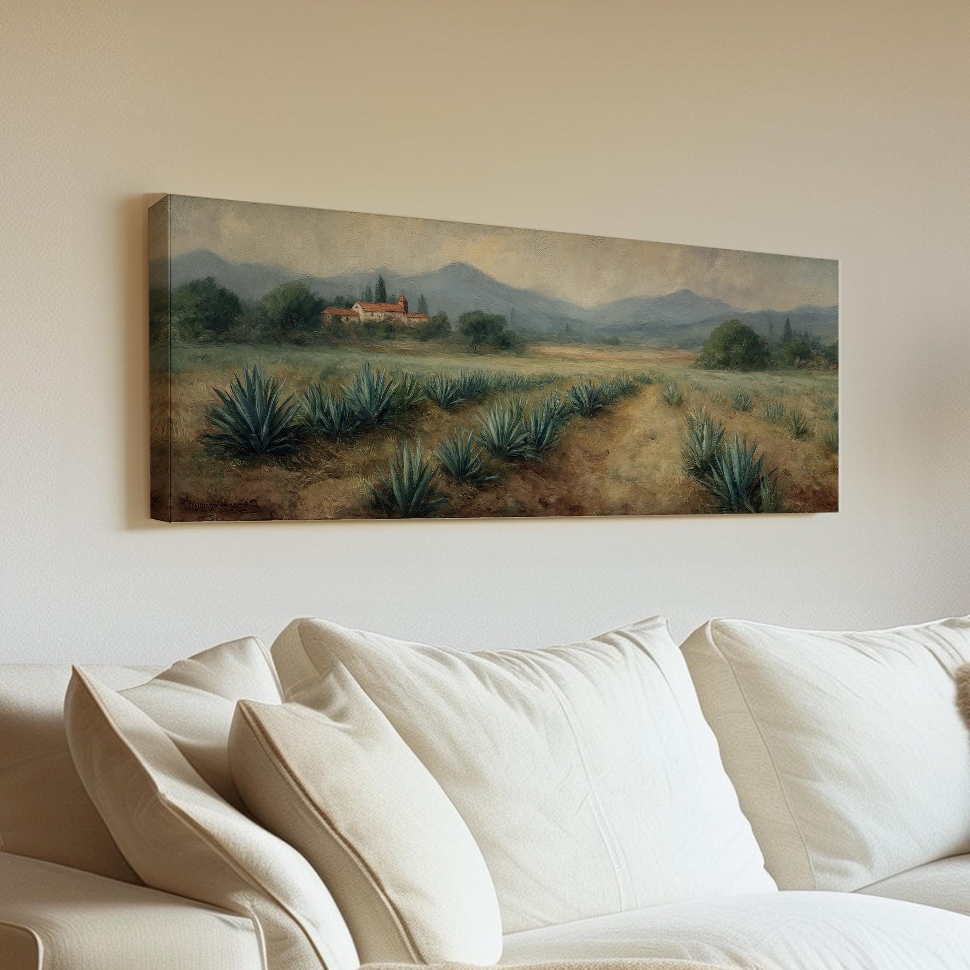 Agave Fields Panorama Canvas Art Landscape Print Rustic Wall Art For Living Room Sagebrush Green Art Countryside Decor Panoramic Wall Art