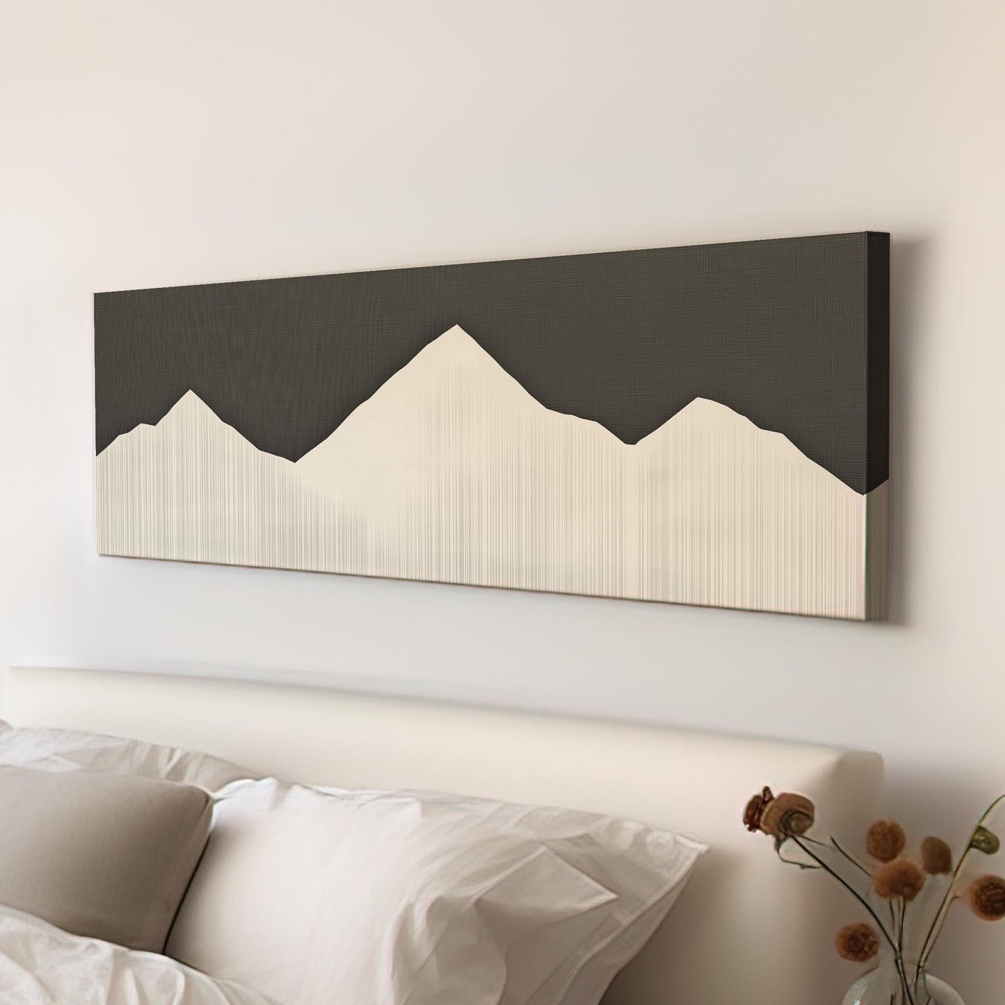 Mystic Peaks Canvas Art Minimalist Print Modern Wall Art For Office Snow Drift Gray Art Mountain Range Decor Panoramic Wall Art