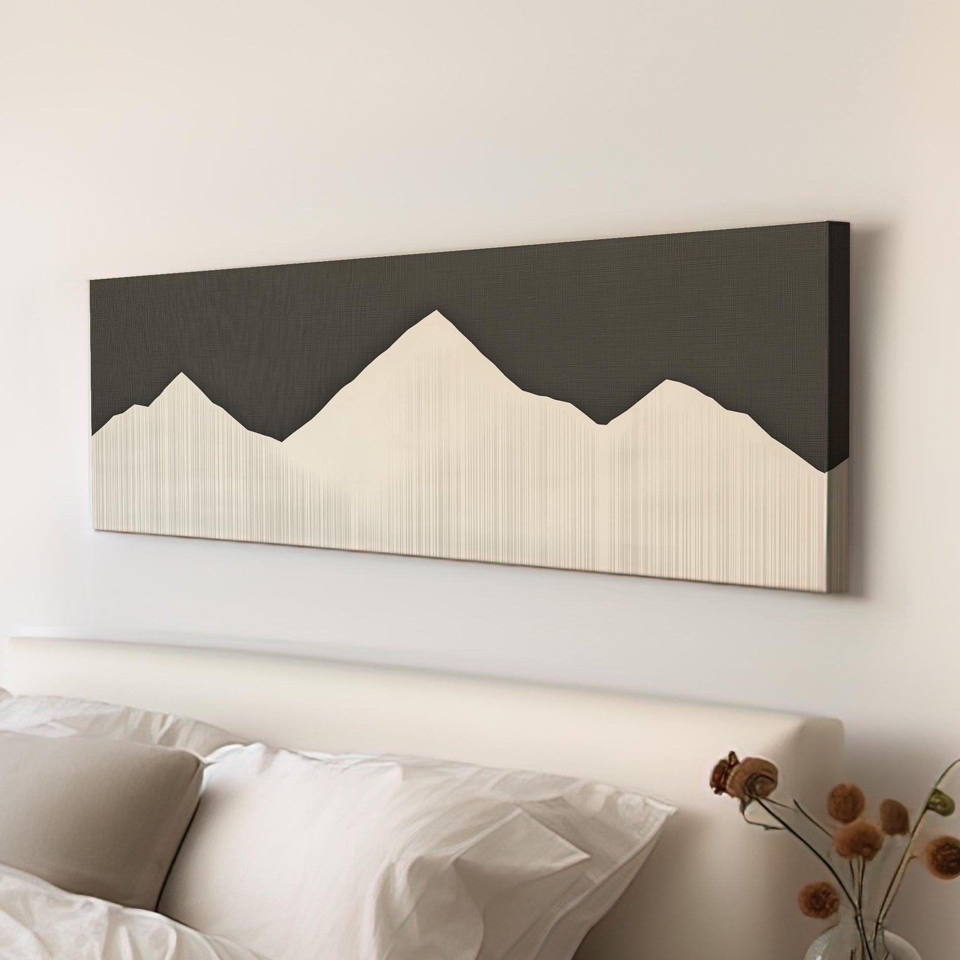 Mystic Peaks Canvas Art Minimalist Print Modern Wall Art For Office Snow Drift Gray Art Mountain Range Decor Panoramic Wall Art
