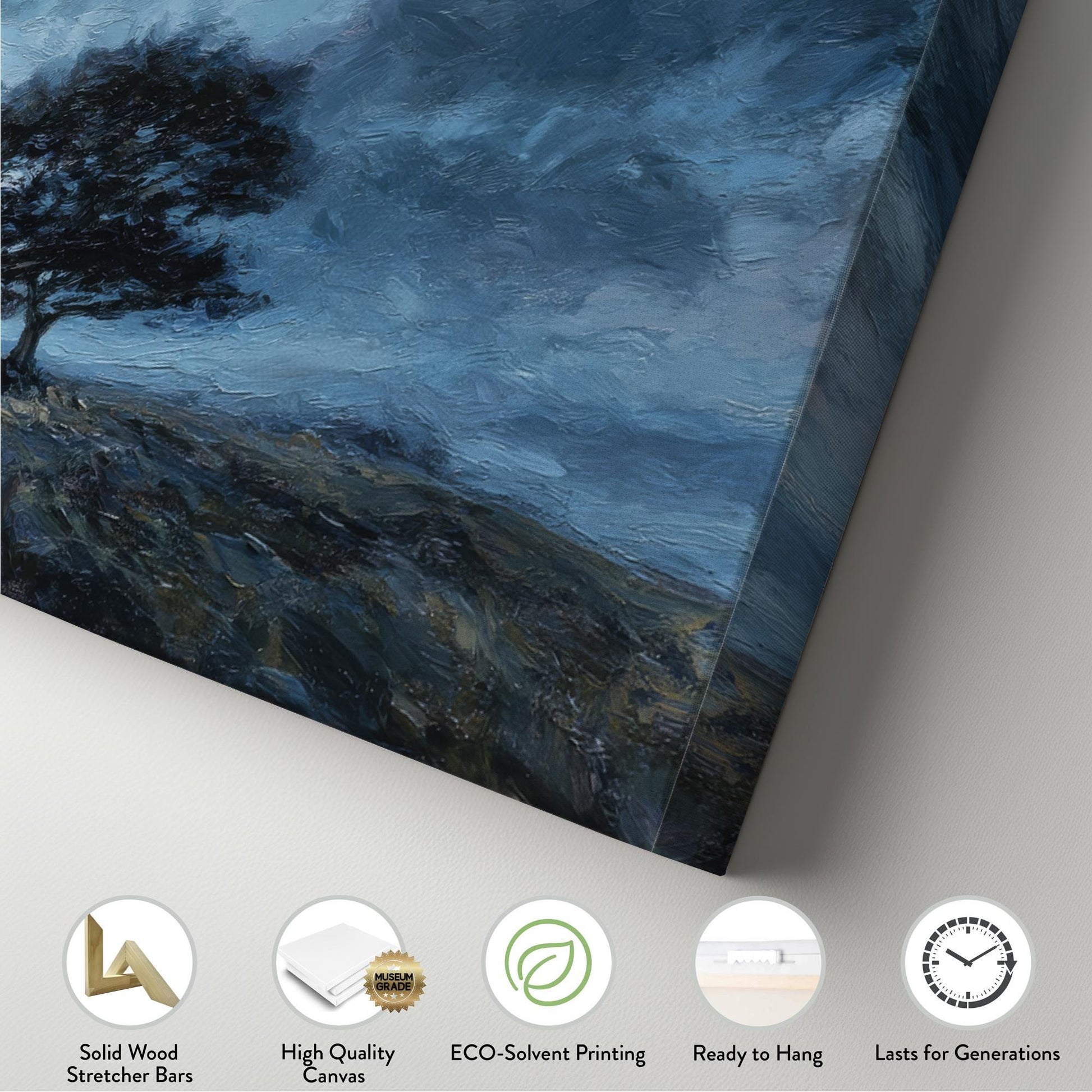 Mysterious Nightfall Canvas Art Impressionist Print Modern Wall Art For Living Room Midnight Blue Art Tree Landscape Decor Panoramic Art