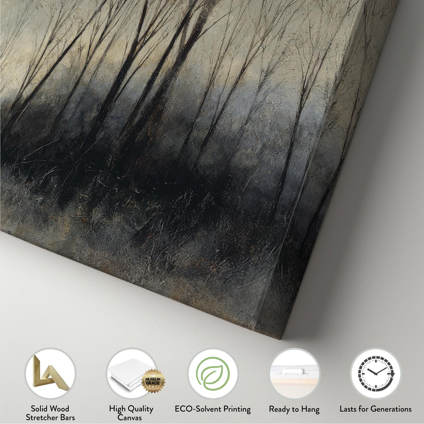 Moonlit Forest Canvas Art Impressionist Print Rustic Wall Art For Bedroom Silver Moonlight Art Woodland Decor Panoramic Wall Art