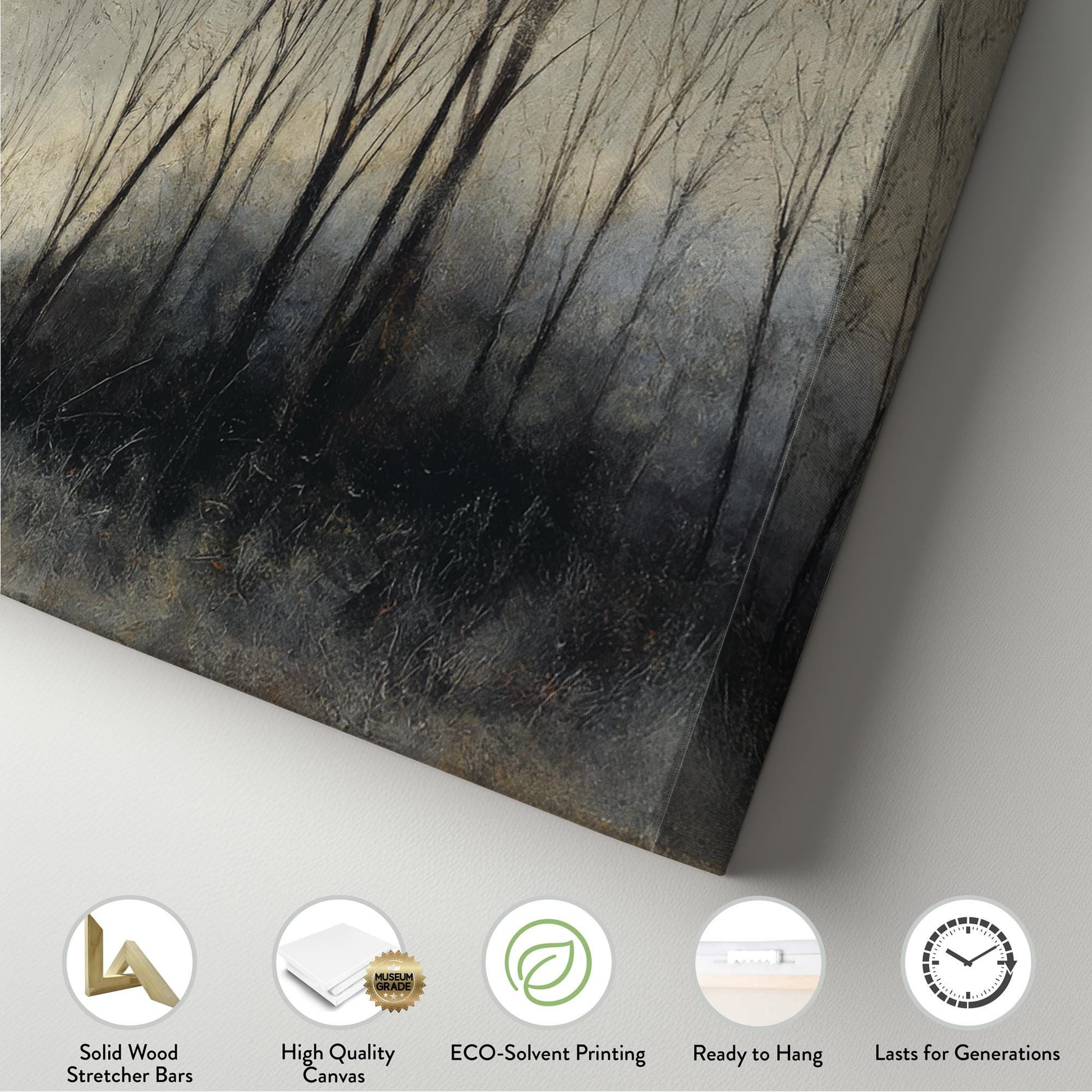 Moonlit Forest Canvas Art Impressionist Print Rustic Wall Art For Bedroom Silver Moonlight Art Woodland Decor Panoramic Wall Art