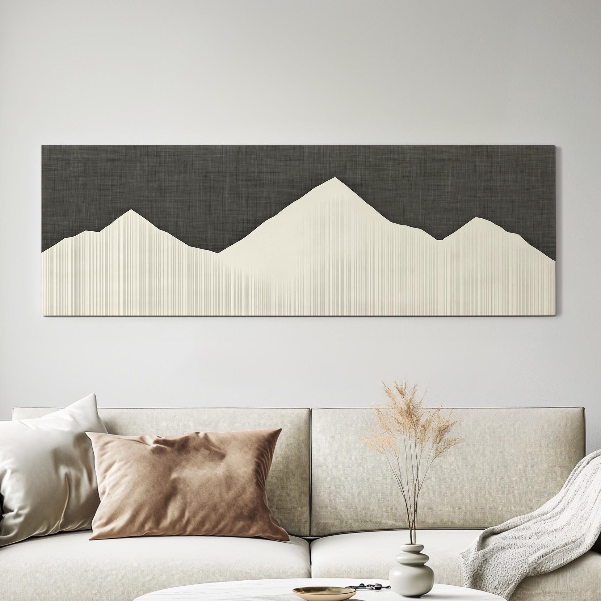Mystic Peaks Canvas Art Minimalist Print Modern Wall Art For Office Snow Drift Gray Art Mountain Range Decor Panoramic Wall Art