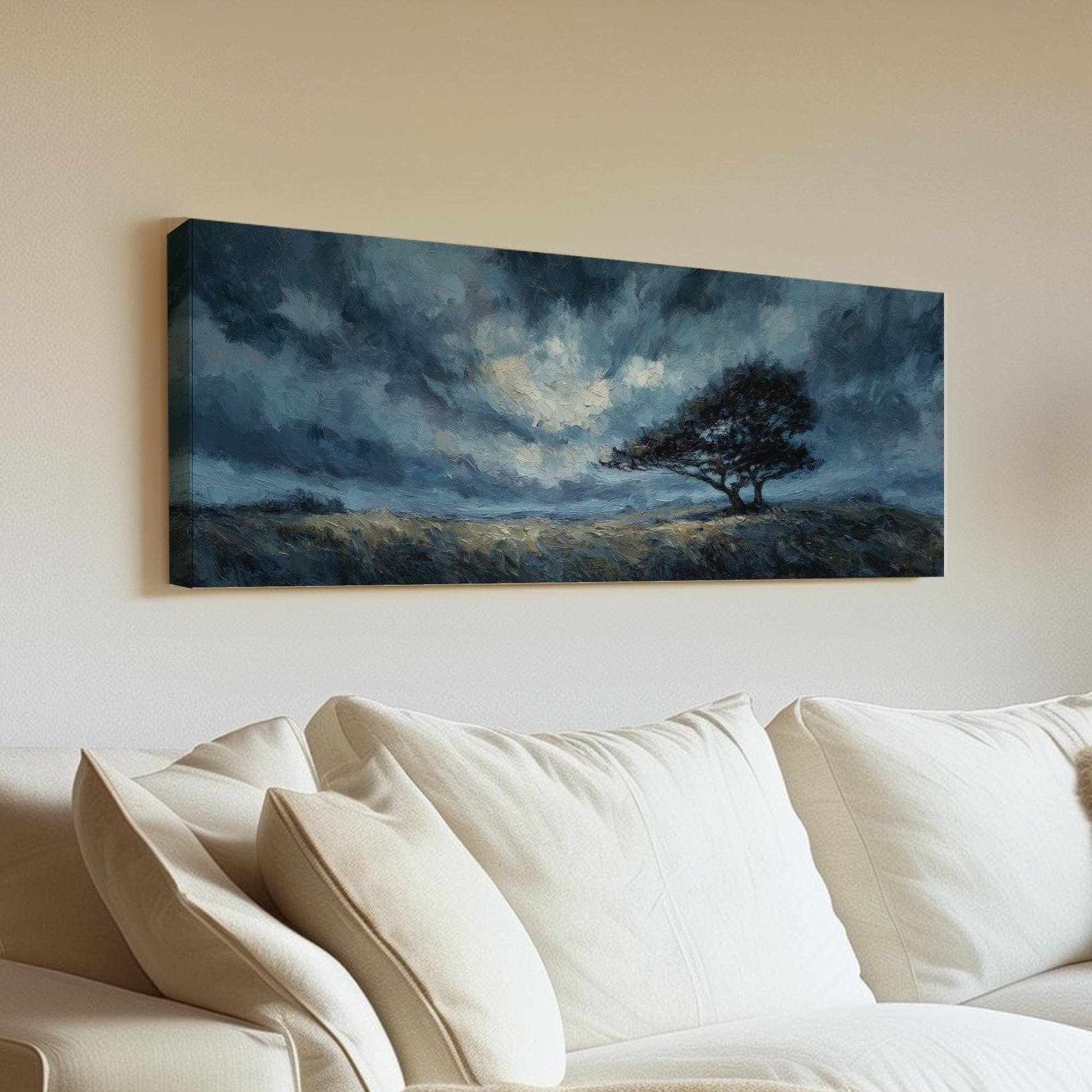 Mysterious Nightfall Canvas Art Impressionist Print Modern Wall Art For Living Room Midnight Blue Art Tree Landscape Decor Panoramic Art