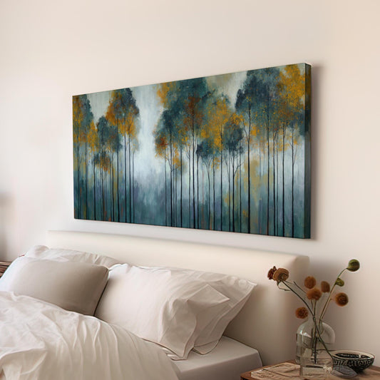 Whispers Of Autumn Canvas Art | Impressionist Forest Print | Modern Wall Art For Living Room | Amber Mist Art | Tree Landscape Decor Art