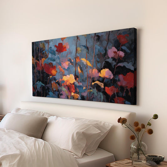 Vibrant Floral Symphony Canvas Art | Impressionist Print | Modern Wall Art For Living Room | Sunset Coral Art | Blooming Garden Decor Art