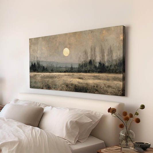 Misty Sunrise Canvas Art | Impressionist Print | Rustic Wall Art For Living Room | Ecru Twilight Art | Landscape Decor Horizontal Art