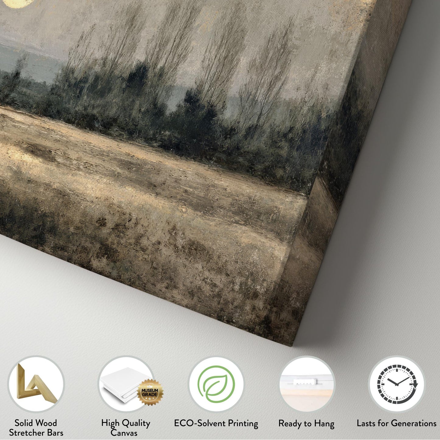 Misty Sunrise Canvas Art | Impressionist Print | Rustic Wall Art For Living Room | Ecru Twilight Art | Landscape Decor Horizontal Art