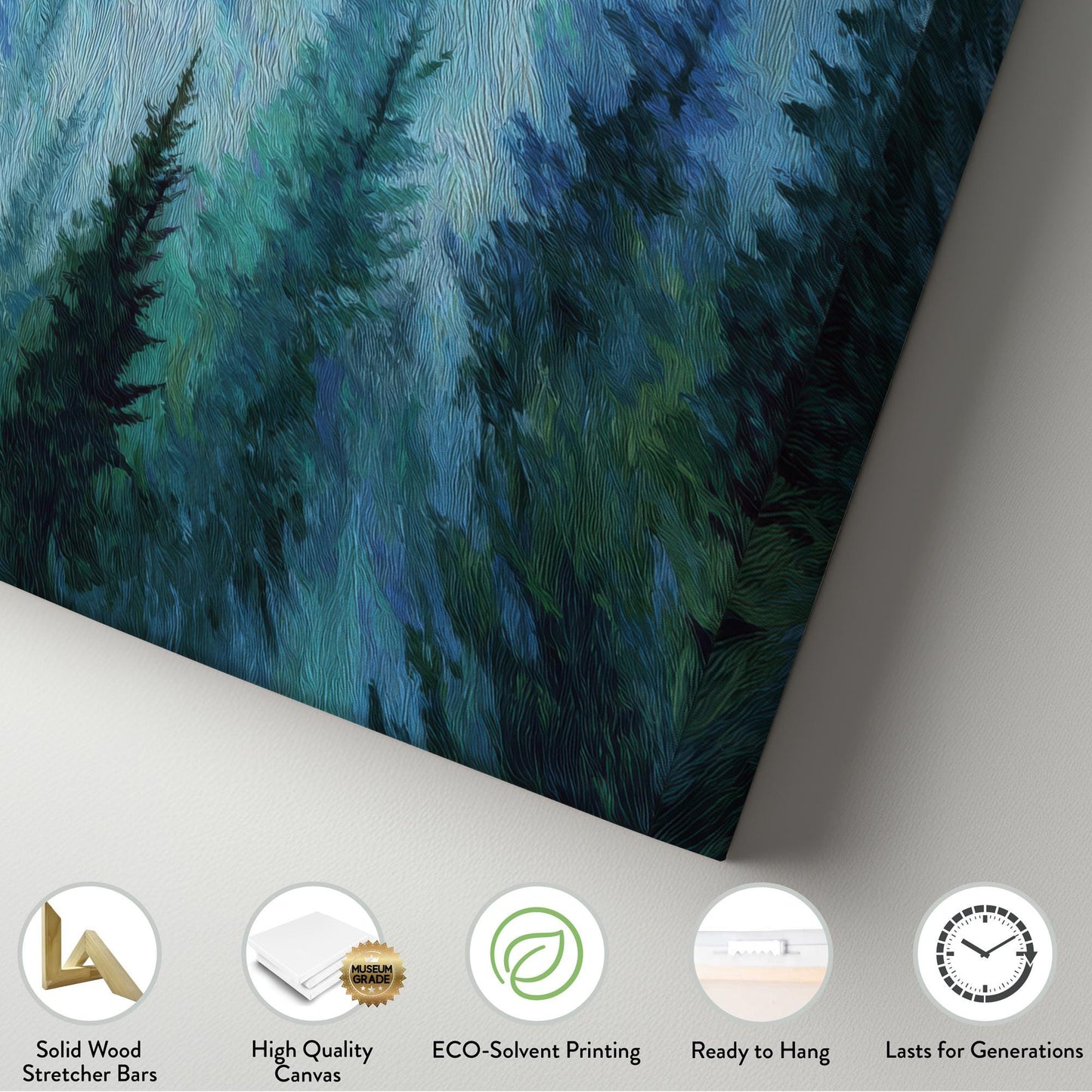 Misty Pines Canvas Art | Impressionist Print | Contemporary Wall Art For Living Room | Azure Forest Art | Nature Decor Horizontal Art