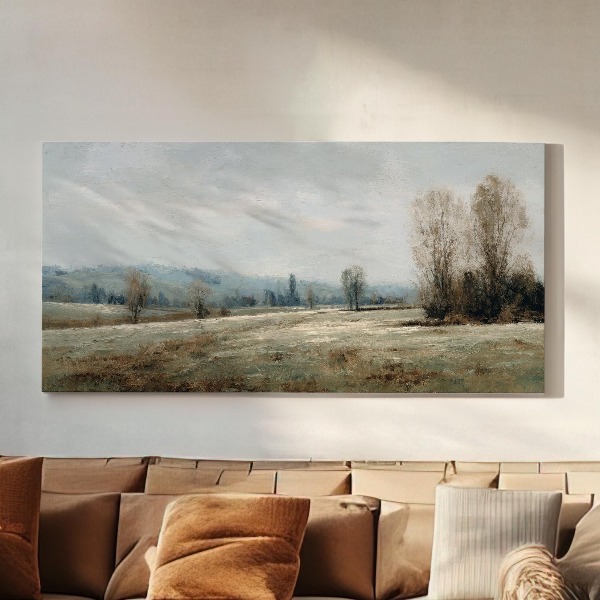 Misty Meadow Canvas Art | Impressionist Print | Rustic Wall Art For Living Room | Whispering Sage Art | Landscape Decor Horizontal Art