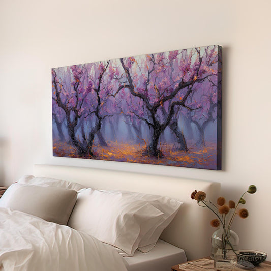 Misty Blossom Canvas Art | Impressionist Print | Modern Wall Art For Living Room | Lavender Haze Art | Tree Landscape Decor Horizontal Art