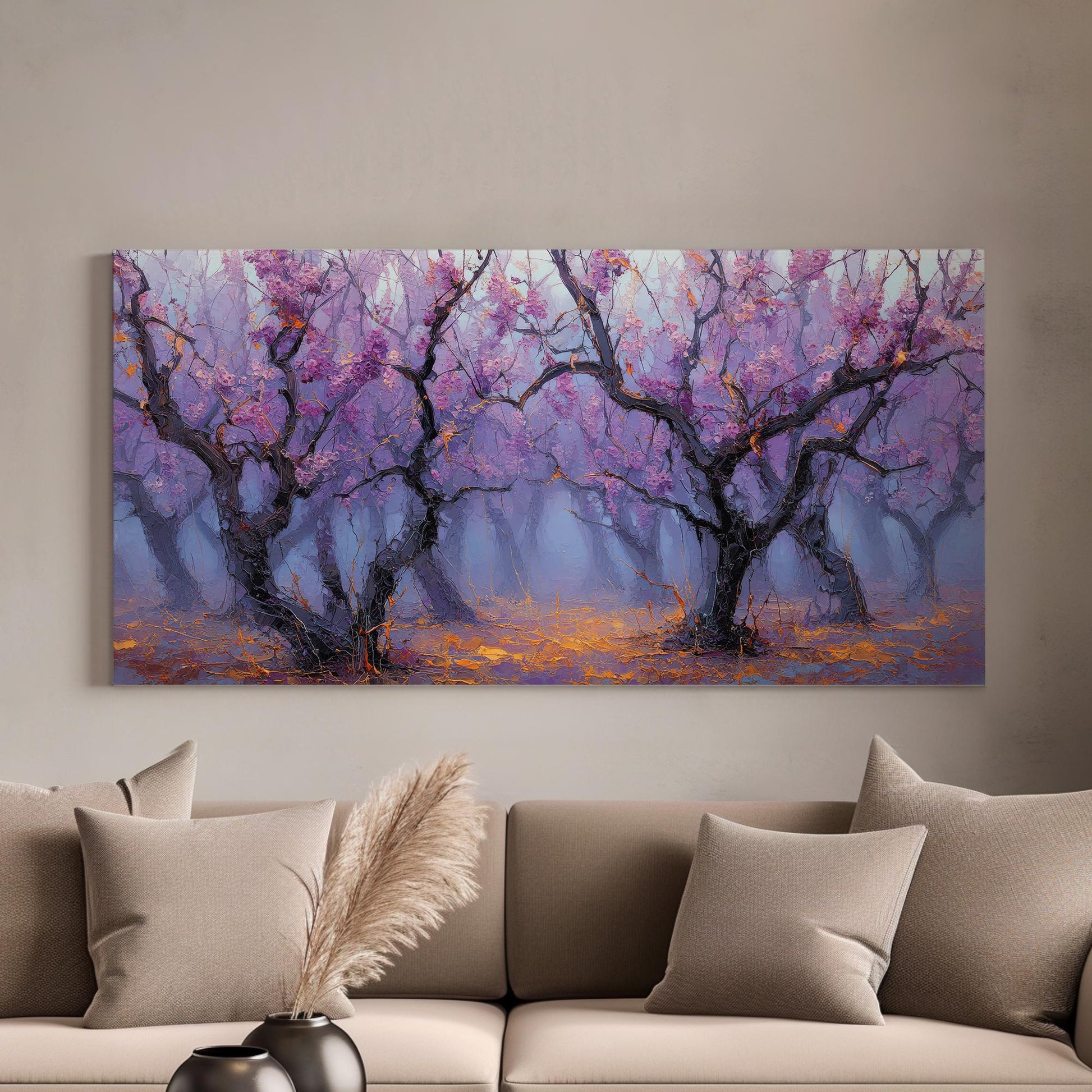 Misty Blossom Canvas Art | Impressionist Print | Modern Wall Art For Living Room | Lavender Haze Art | Tree Landscape Decor Horizontal Art