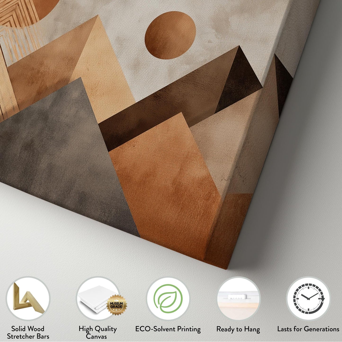 Geometric Sun and Mountain Peaks Canvas Art | Abstract Print | Modern Wall Art for Living Room | Caramel Latte Art | Landscape Decor Art