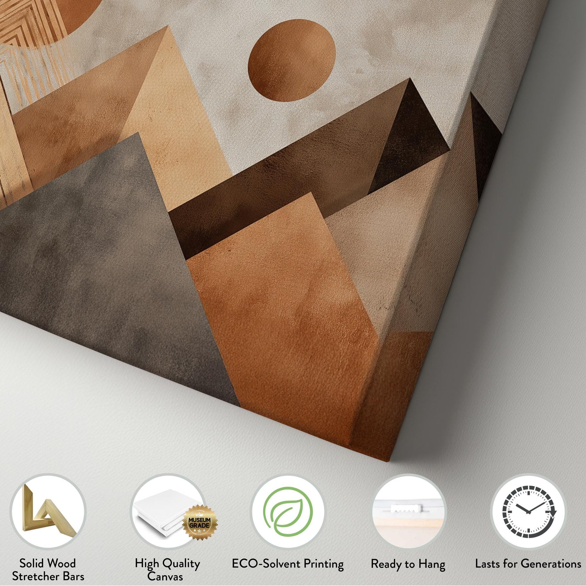 Geometric Sun and Mountain Peaks Canvas Art | Abstract Print | Modern Wall Art for Living Room | Caramel Latte Art | Landscape Decor Art
