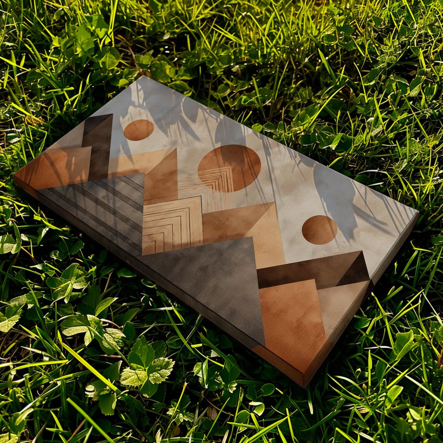 Geometric Sun and Mountain Peaks Canvas Art | Abstract Print | Modern Wall Art for Living Room | Caramel Latte Art | Landscape Decor Art