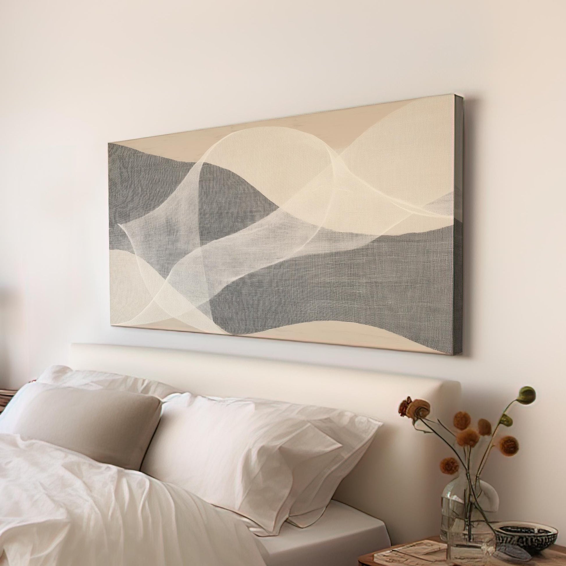 Serene Waves Canvas Art | Abstract Print | Minimalist Wall Art For Living Room | Mystic Gray Art | Flowing Design Decor Horizontal Art