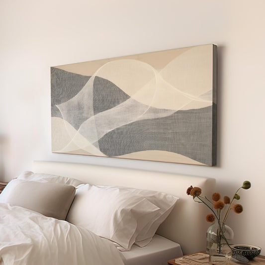 Serene Waves Canvas Art | Abstract Print | Minimalist Wall Art For Living Room | Mystic Gray Art | Flowing Design Decor Horizontal Art