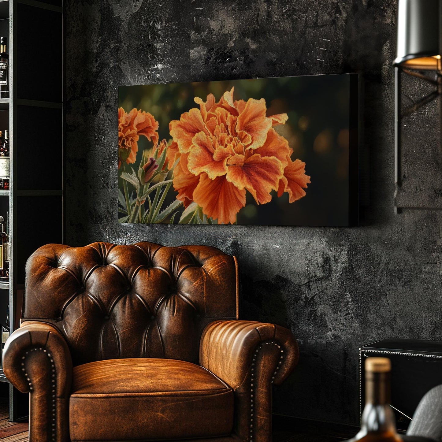 Radiant Marigold Bloom Canvas Art | Botanical Print | Contemporary Wall Art For Living Room | Sunset Amber Art | Floral Decor Horizontal Art