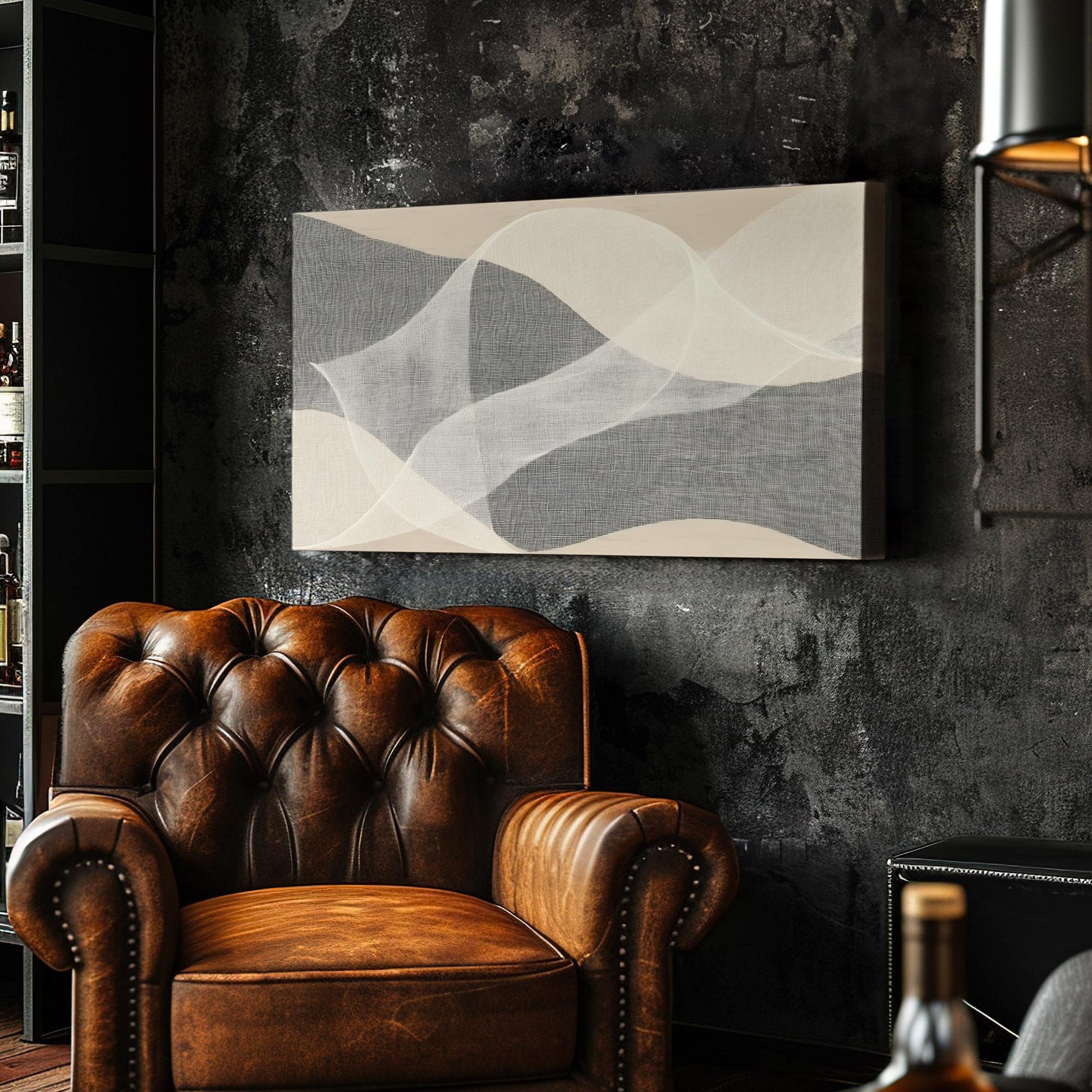 Serene Waves Canvas Art | Abstract Print | Minimalist Wall Art For Living Room | Mystic Gray Art | Flowing Design Decor Horizontal Art