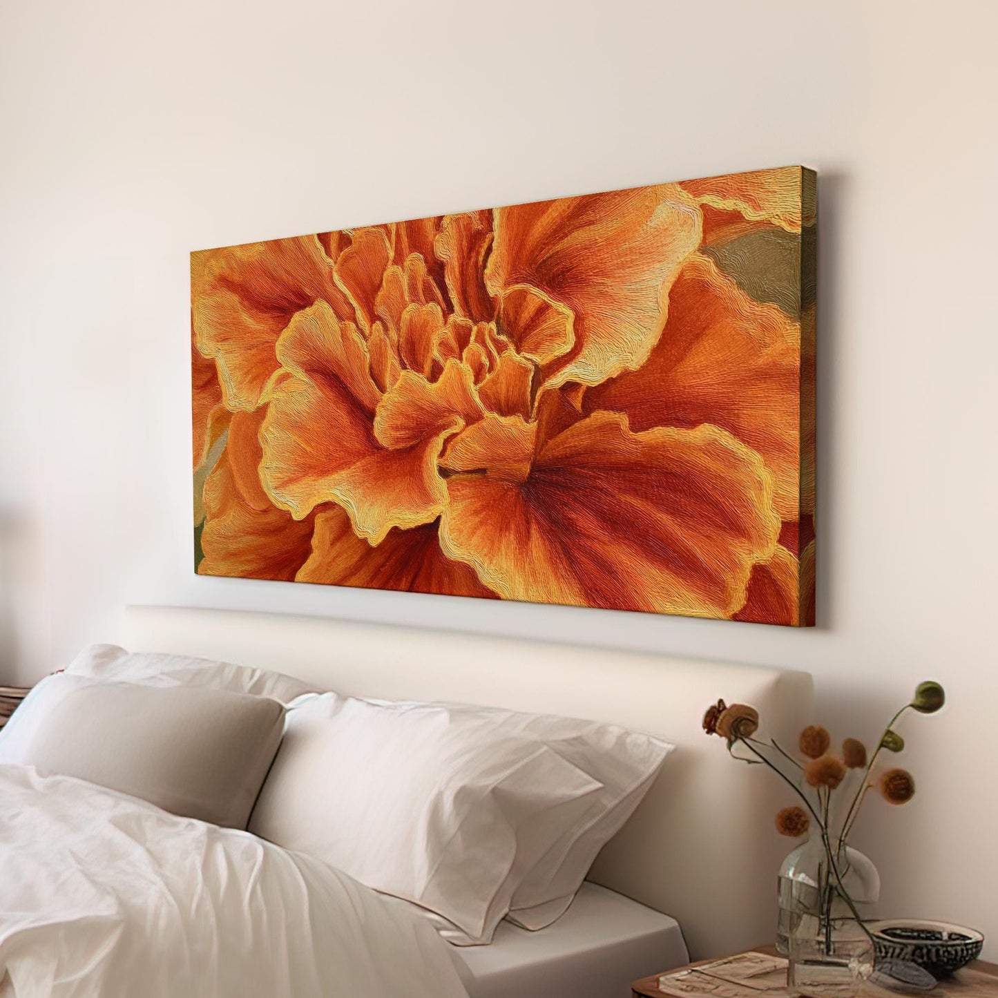 Fiery Petals Canvas Print: Impressionistic Floral Wall Art
