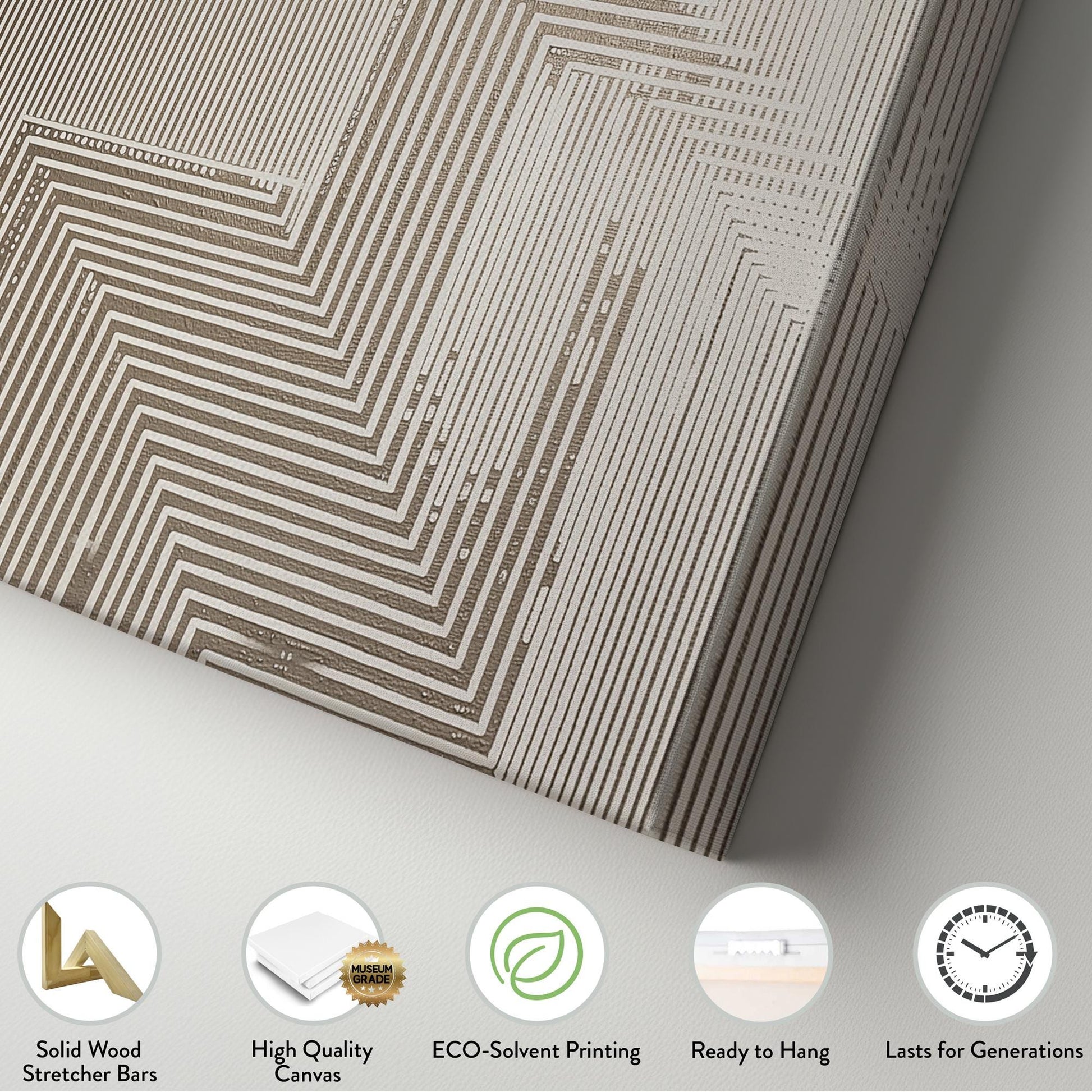 Geometric Maze Canvas Art | Abstract Line Print | Contemporary Wall Art For Office | Stone Beige Art | Pattern Decor Horizontal Art