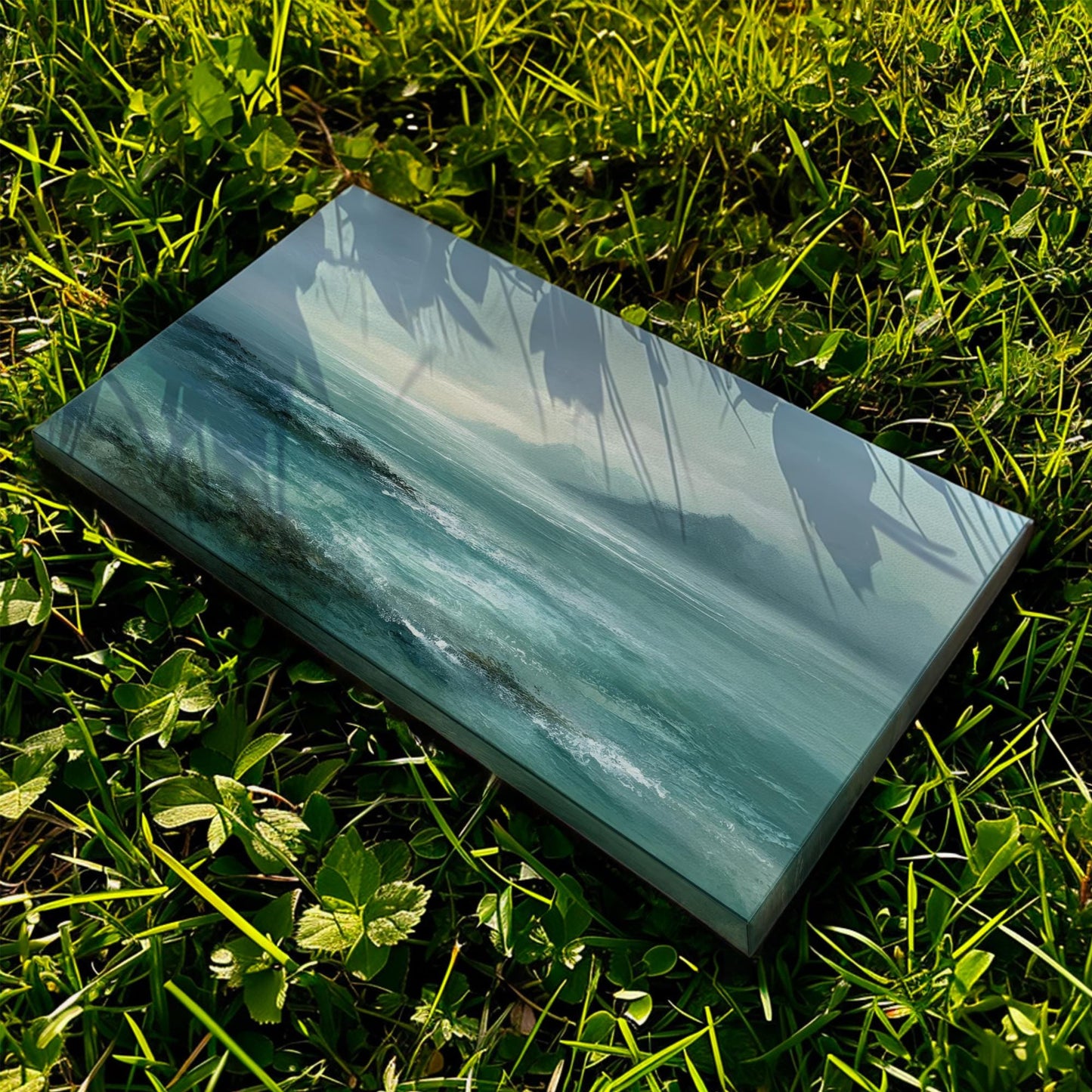 Misty Horizon Canvas Art | Serene Landscape Print | Coastal Wall Art For Living Room | Aquamarine Mist Art | Ocean View Decor Horizontal Art