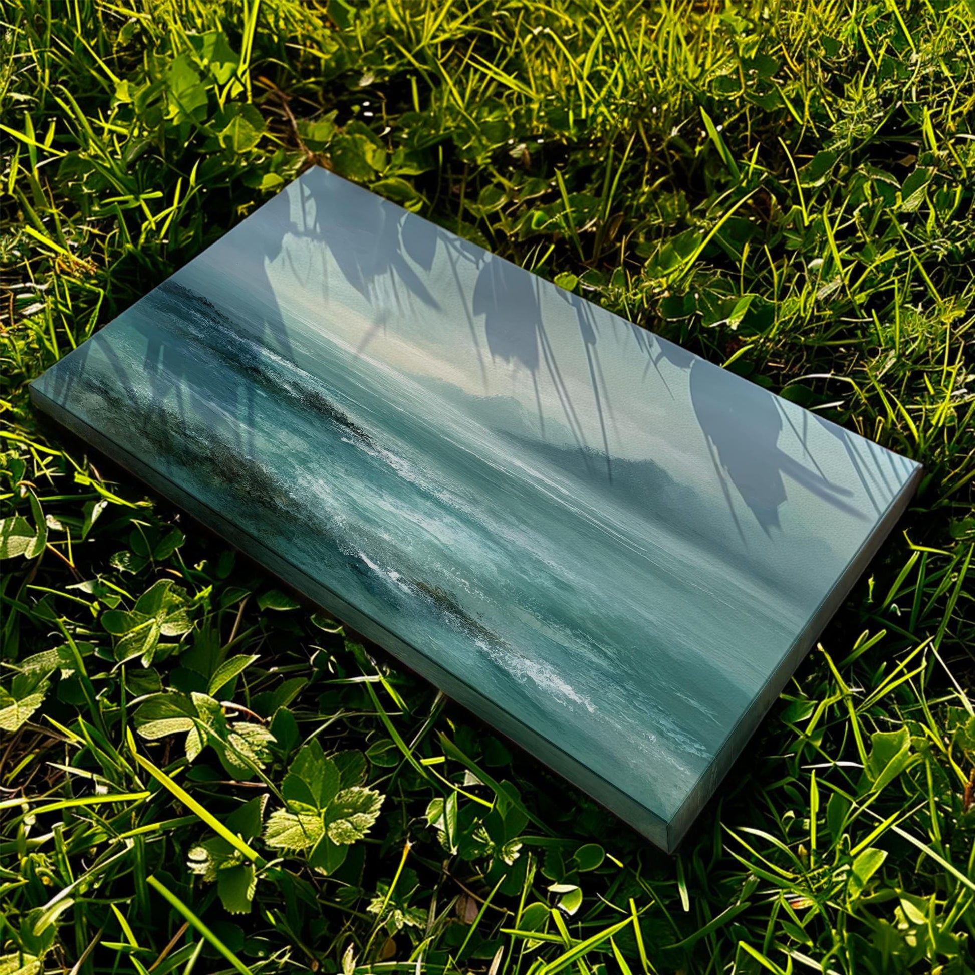 Misty Horizon Canvas Art | Serene Landscape Print | Coastal Wall Art For Living Room | Aquamarine Mist Art | Ocean View Decor Horizontal Art